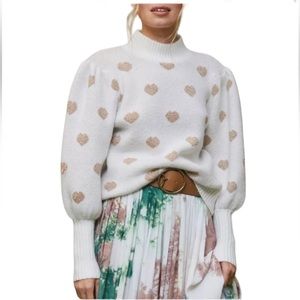 Anthropologie White Sweater with Gold Heart Details